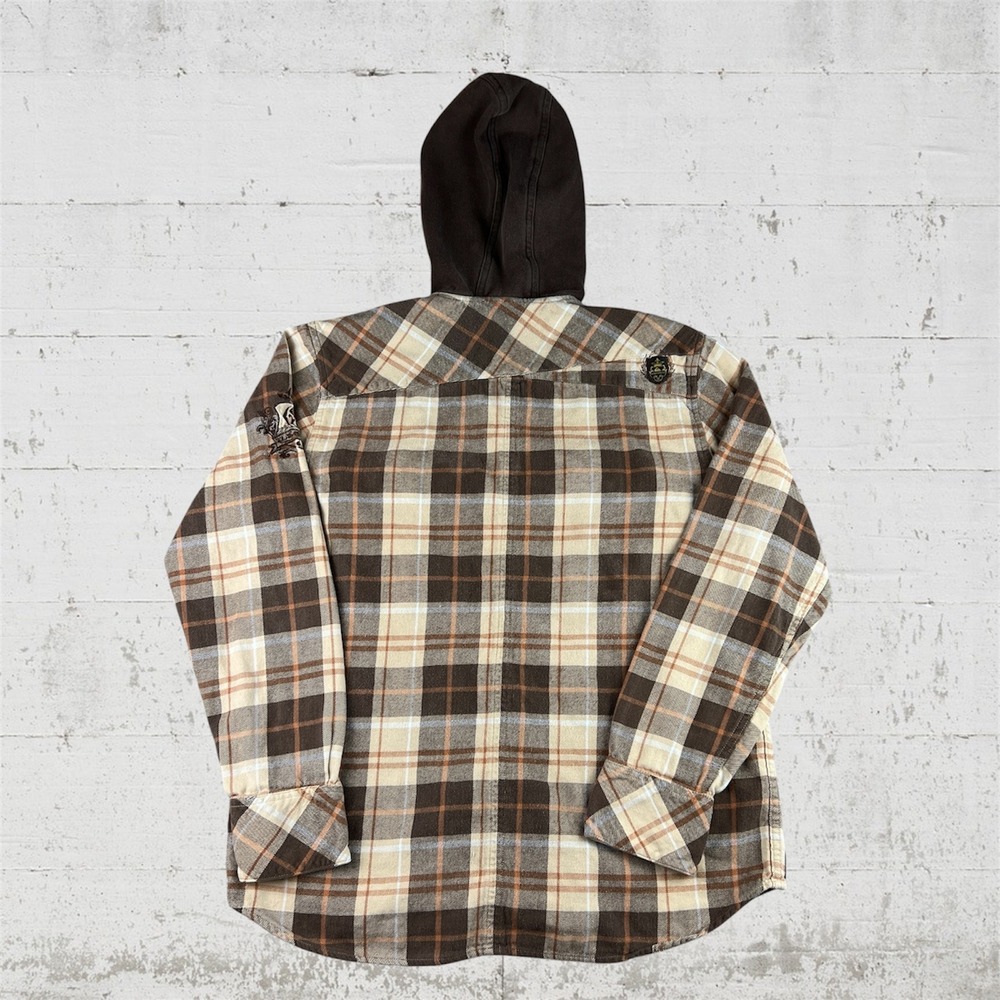 Y2K Quiksilver Hooded Flannel Shirt Mens Small Brown Plaid Skater Surf Beach - Picture 6 of 7